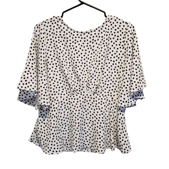 Topshop Black and White Polka Dot Cinch Waist Boho Wide Sleeves Size 8 - Picture 7 of 11